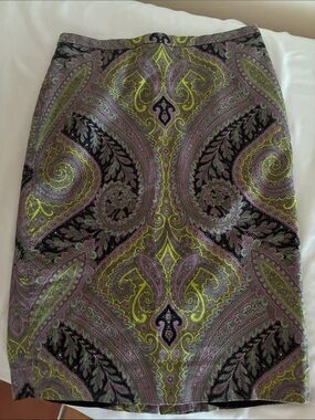 J. Crew Paisley Pencil Skirt in Lavender and Lime Accent